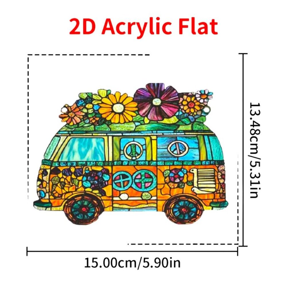 Suncatcher Hippie Van Peace Sign Flowers Hanging Window Colorful Decor in/out - Picture 5 of 5